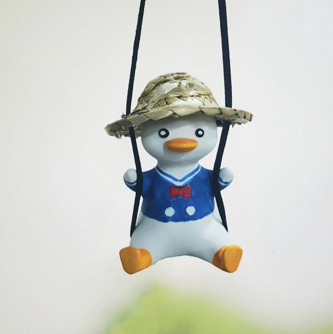 Cute Swinging Hat Duck Car Rear View Mirror Hanging Accessory | Little Duck Car Swing Ornament | Unique Car Accessory Gift | New Car Gift