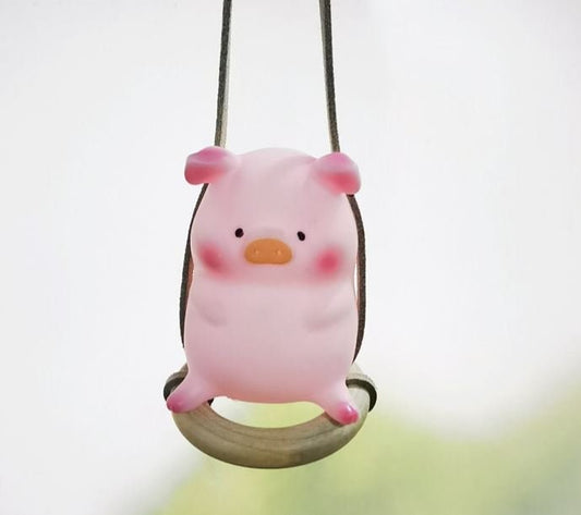 Cute Swinging Rubber Pink Pig Car Mirror Hanging Accessory | Little Pig Car Ornament | Unique Car Accessory Gift | New Car Gift