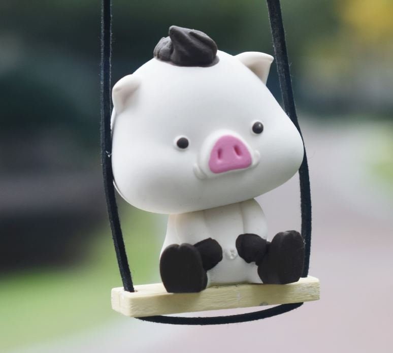 Cute Swinging Mini Pig Car Rear View Mirror Hanging Accessory | Little Pigs Car Ornament | Unique Car Accessory Gift | New Car Gift