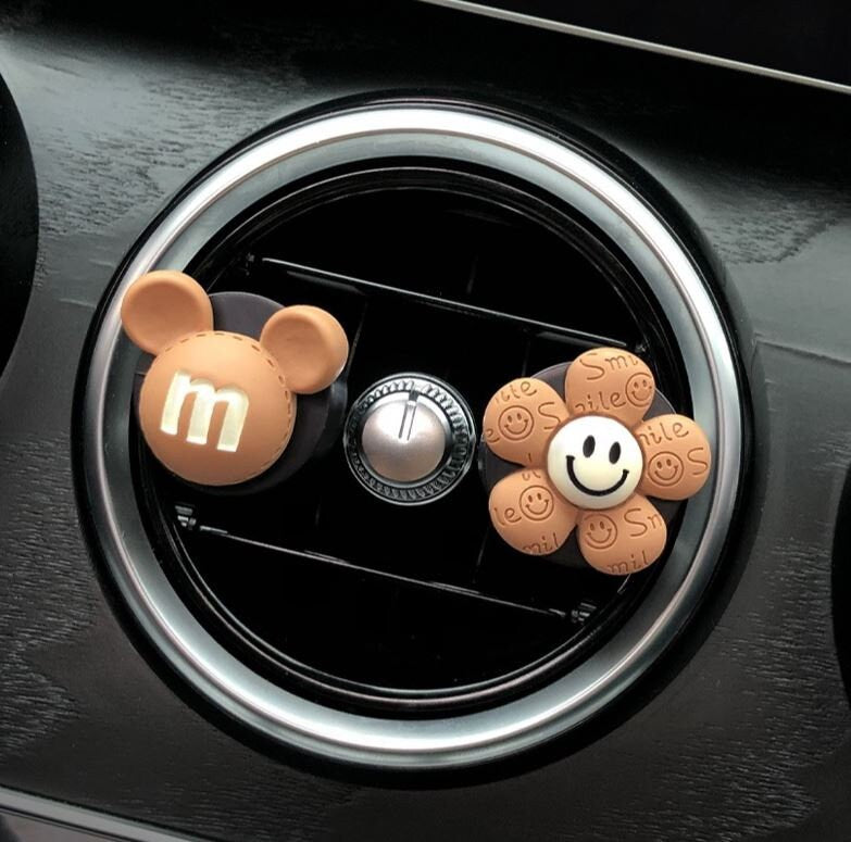 Set of 2 Cute Chocolate Bears and Flower Air Vent Clip | Air Freshener Clip | Cute Car Accessories | New Car Gift