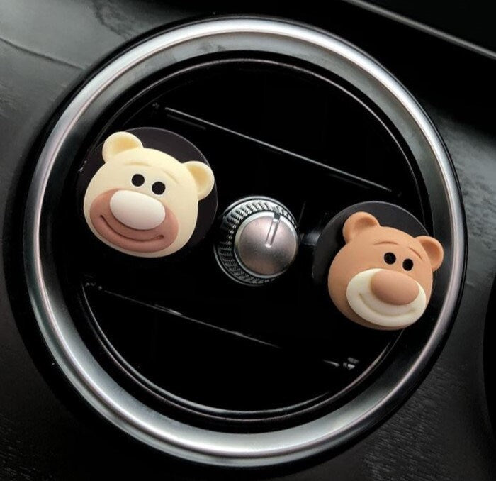 Set of 2 Cute Chocolate Bears and Flower Air Vent Clip | Air Freshener Clip | Cute Car Accessories | New Car Gift