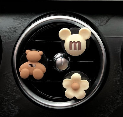 Set of 3 Cute Chocolate Bears and Flower Air Vent Clip | Air Freshener Clip | Cute Car Accessories | New Car Gift