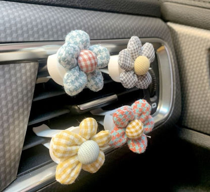 Cute Plush Flower Air Vent Clip 4 Pack | Handmade Car Accessory | Aromatherapy Essential Oil Diffuser | Car Decor | New Car Gift