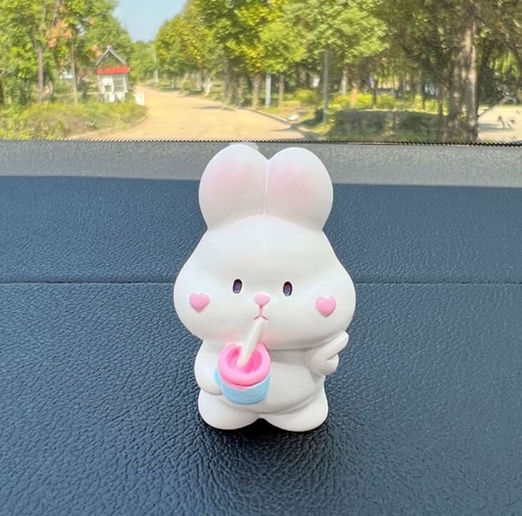 Set of 6 Cute Rabbits Car Dashboard Accessory | Little Bunny Car Ornament | Unique Car Accessory Gift | Car Charm | New Car Gift