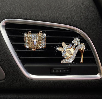 Set of 2 Luxury Crystal Rhinestone Heels & Purse Air Vent Clip | Bling Car Accessories | Cute Car Accessory | New Car Gift