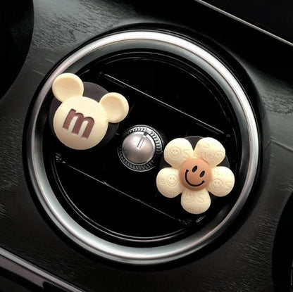 Set of 2 Cute Chocolate Bears and Flower Air Vent Clip | Air Freshener Clip | Cute Car Accessories | New Car Gift