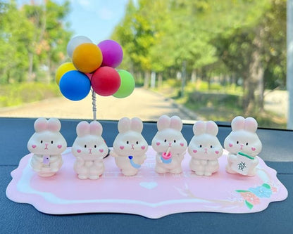 Set of 6 Cute Rabbits Car Dashboard Accessory | Little Bunny Car Ornament | Unique Car Accessory Gift | Car Charm | New Car Gift