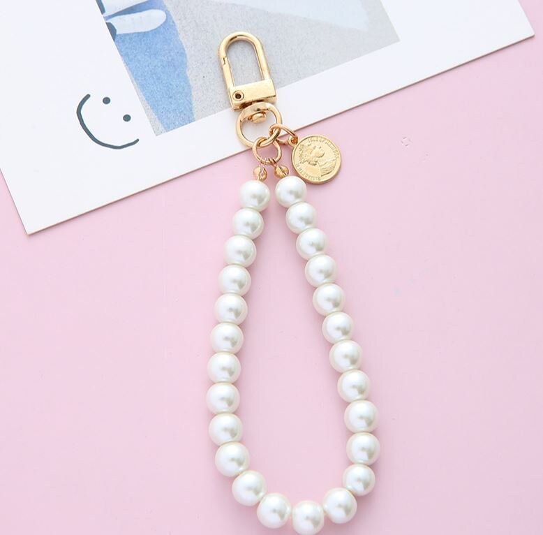 Cute Simple Pearl Keychain Lanyard | Crochet Accessory | Unique Car Accessory Gift for Her | Car Charm | New Car Gift