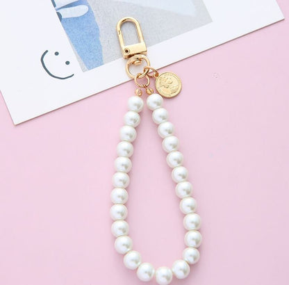 Cute Simple Pearl Keychain Lanyard | Crochet Accessory | Unique Car Accessory Gift for Her | Car Charm | New Car Gift