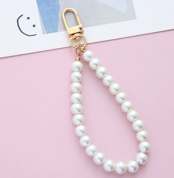 Cute Simple Pearl Keychain Lanyard | Crochet Accessory | Unique Car Accessory Gift for Her | Car Charm | New Car Gift