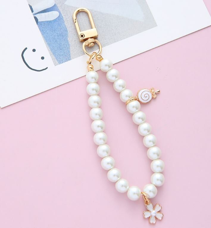 Cute Simple Pearl Keychain Lanyard | Crochet Accessory | Unique Car Accessory Gift for Her | Car Charm | New Car Gift