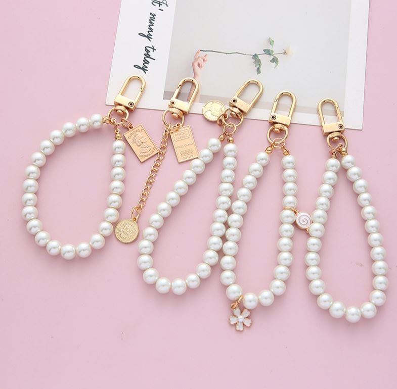 Cute Simple Pearl Keychain Lanyard | Crochet Accessory | Unique Car Accessory Gift for Her | Car Charm | New Car Gift