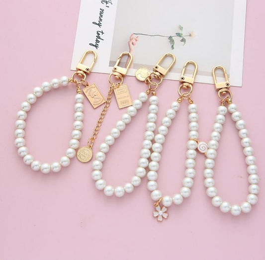 Cute Simple Pearl Keychain Lanyard | Crochet Accessory | Unique Car Accessory Gift for Her | Car Charm | New Car Gift