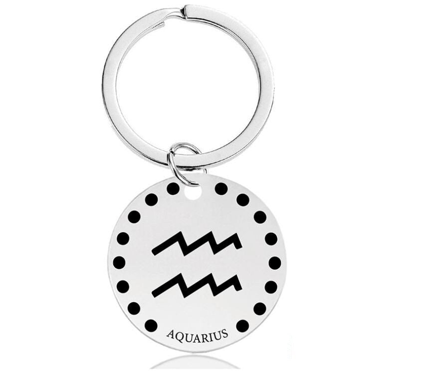 Cute Simple Aquarius Zodiac Keychain Keyring | Horoscope Accessory | Unique Car Accessory Gift for Her | Car Charm | New Car Gift