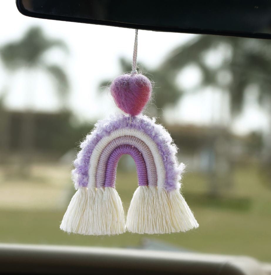 Macrame Rainbow Car Charm | Rear View Mirror Accessories | Car Ornament | Boho Car Dashboard Decor | New Car Gift
