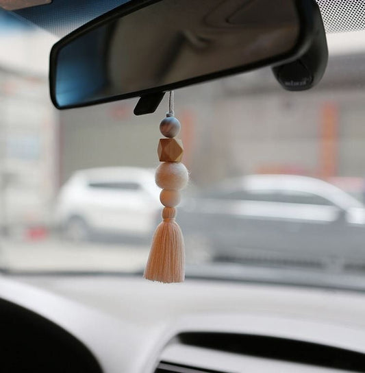 Cute Boho Style Wooden Perfume Diffuser with Tassel | Rear View Mirror Accessories | Car Ornament | Car Dashboard Decor | New Car Gift