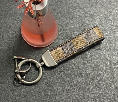 Cute Designer Checkerboard Leather Keychain | Luxury Keychains | Unique Car Accessory Gift for Her | Aesthetic Car Charm | Father's Day Gift