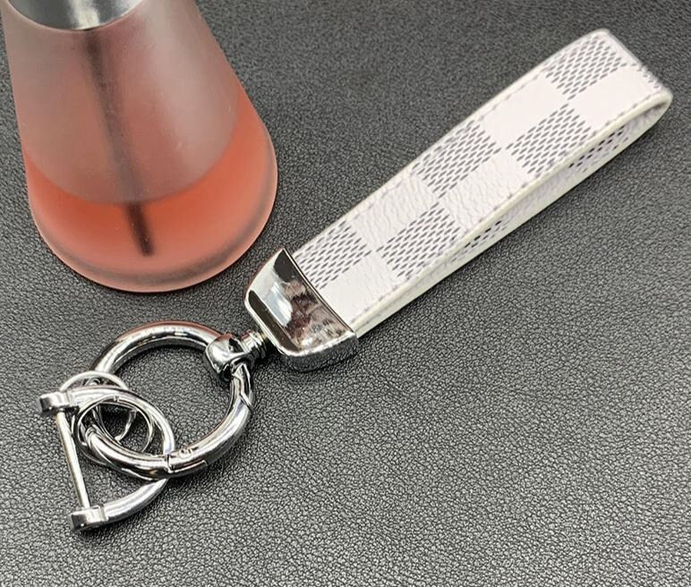 Cute Designer Checkerboard Leather Keychain | Luxury Keychains | Unique Car Accessory Gift for Her | Aesthetic Car Charm | Father's Day Gift