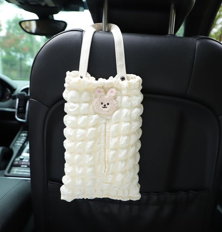 Cute Simple Car White Quilted Tissue Box Holder | Car Tissue Holder | Car Accessory | Car Organizer | Car Tissue Box | New Car Gift