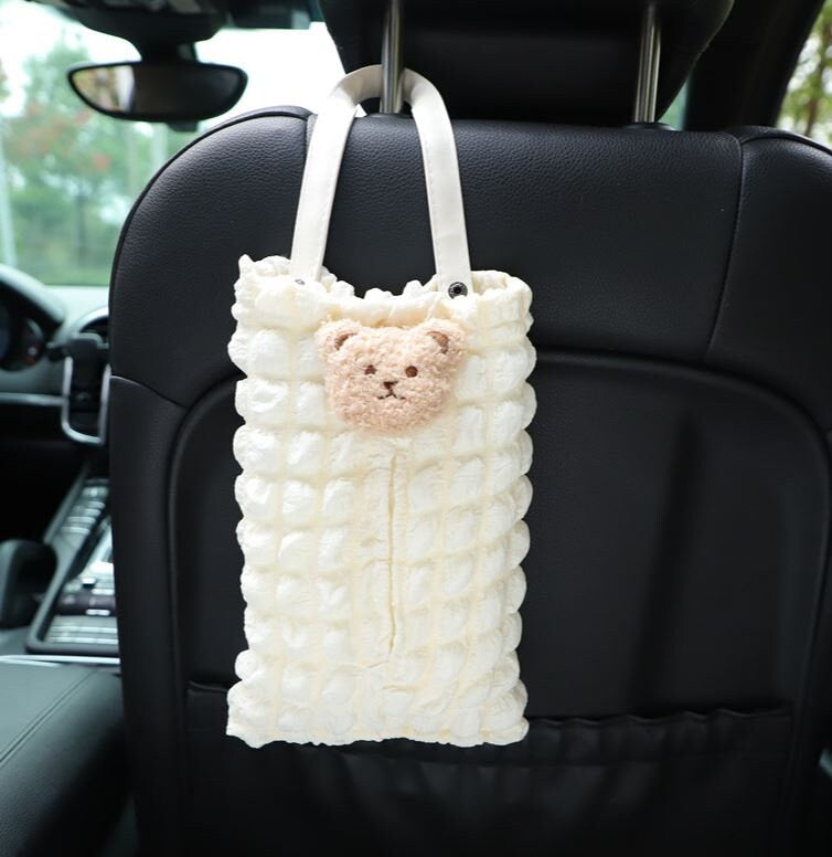 Cute Simple Car White Quilted Tissue Box Holder | Car Tissue Holder | Car Accessory | Car Organizer | Car Tissue Box | New Car Gift