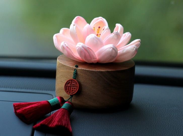 Lotus Flower Wood Perfume Diffuser For Aromatherapy | Interior Car Decor | Healing Accessories | Premium Car Accessories | New Car Gift
