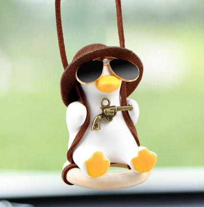 Cute Swinging Scarf Ducks Car Rear View Mirror Hanging Accessory | Little Duck Car Swing Ornament | Car Charm | New Car Gift