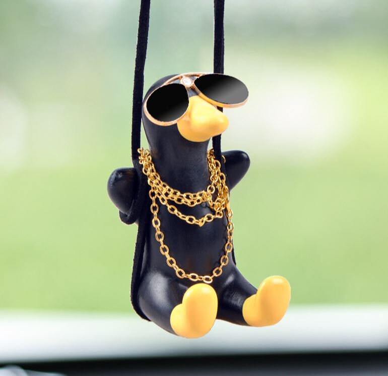 Cute Swinging Grey Duck Car Mirror Hanging Accessory | Little Duck Car Swing Ornament | Unique Car Accessory Gift | Valentine's Day Gift