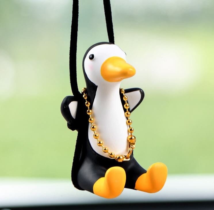 Cute Swinging Grey Duck Car Mirror Hanging Accessory | Little Duck Car Swing Ornament | Unique Car Accessory Gift | Valentine's Day Gift