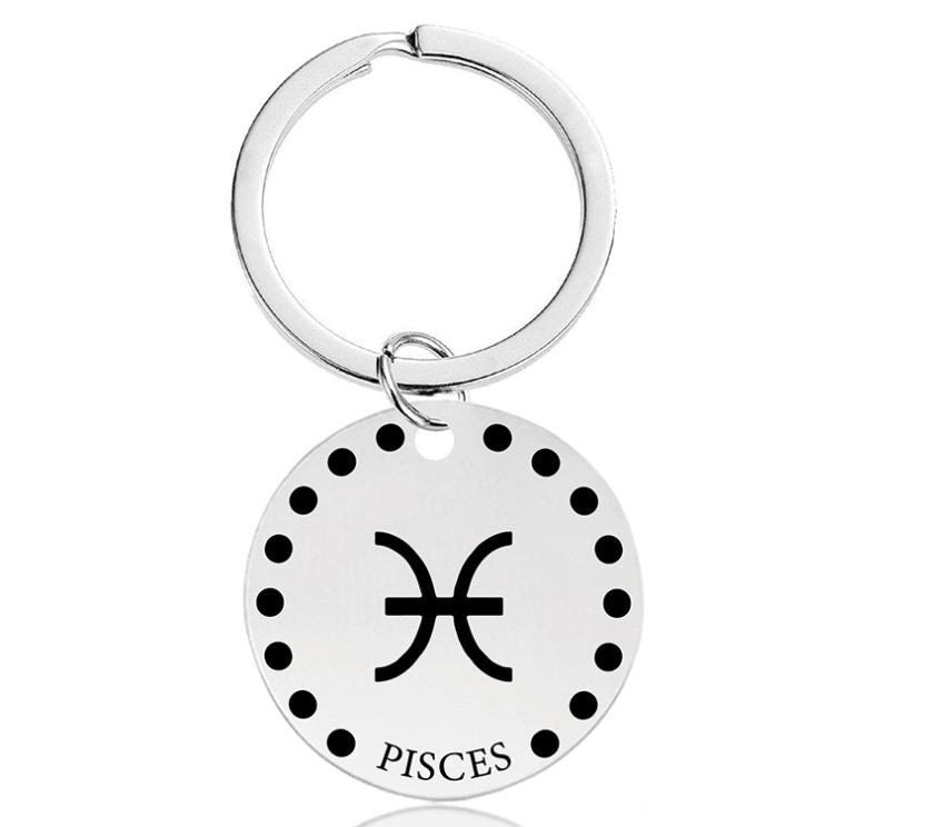Cute Simple Pisces Zodiac Keychain Keyring | Horoscope Accessory | Unique Car Accessory Gift for Her | Car Charm | New Car Gift