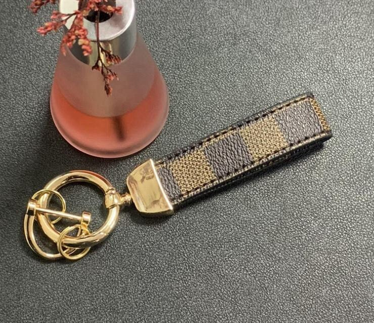 Cute Designer Checkerboard Leather Keychain | Luxury Keychains | Unique Car Accessory Gift for Her | Aesthetic Car Charm | Father's Day Gift