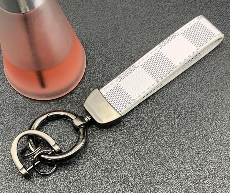 Cute Designer Checkerboard Leather Keychain | Luxury Keychains | Unique Car Accessory Gift for Her | Aesthetic Car Charm | Father's Day Gift