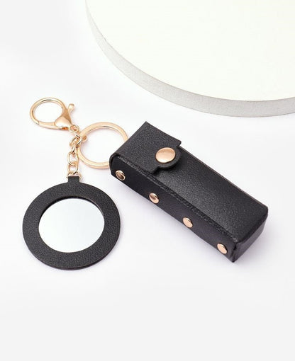 Leather Lipstick Case Keychain with Mirror | Chapstick Keychain Holder | Makeup Accessories | Car Accessories for Women | New Car Gifts