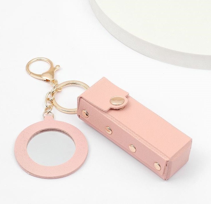 Leather Lipstick Case Keychain with Mirror | Chapstick Keychain Holder | Makeup Accessories | Car Accessories for Women | New Car Gifts