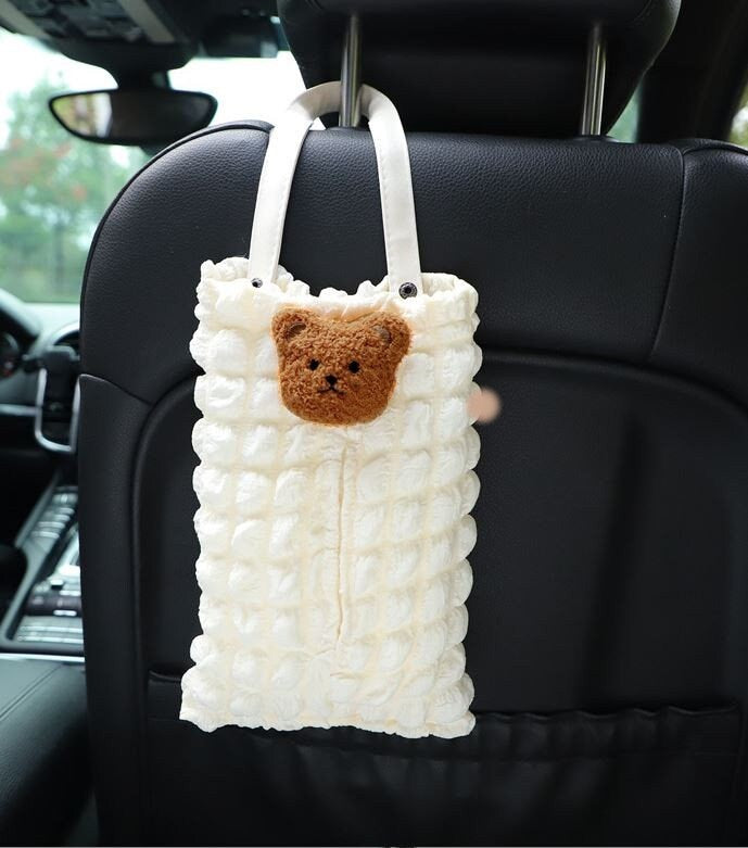 Cute Simple Car White Quilted Tissue Box Holder | Car Tissue Holder | Car Accessory | Car Organizer | Car Tissue Box | New Car Gift