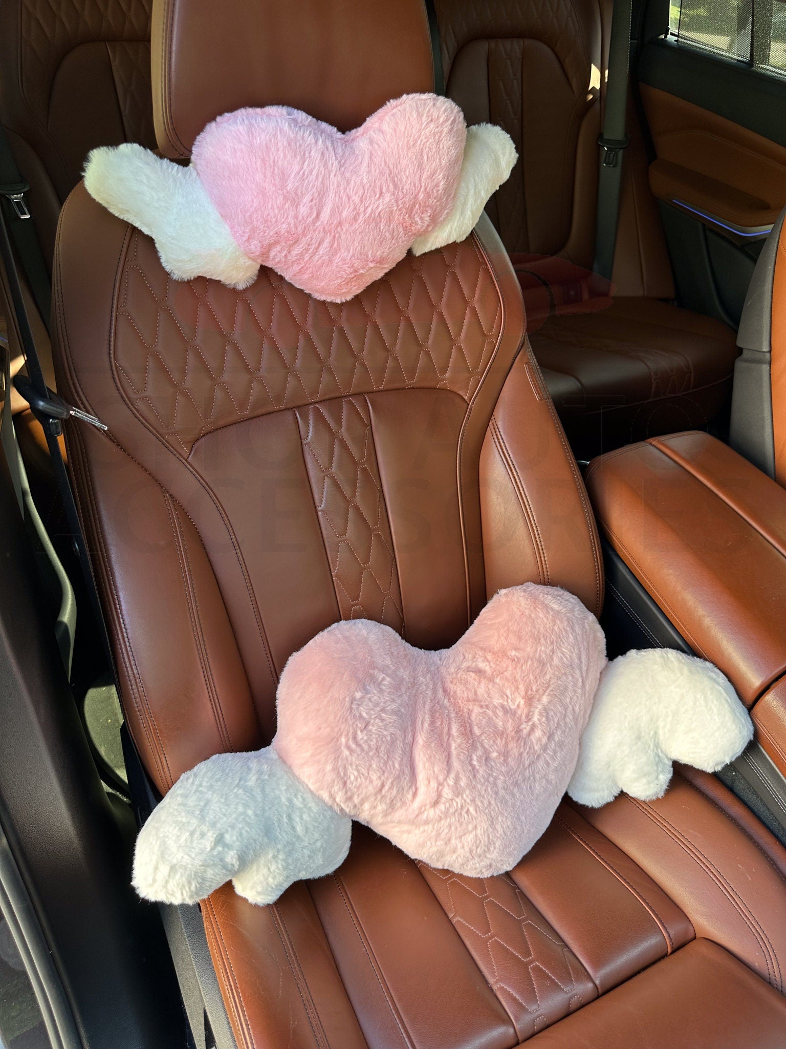 Plush Heart Wing Headrest and Seat Pillow | Car Neck Pillow | Car Seat Back Pillow | Lumbar Support | Cute Car Accessories | New Car Gift