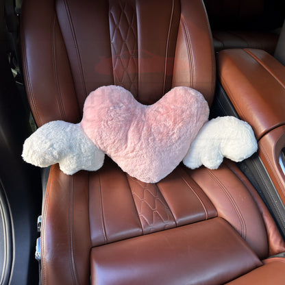 Plush Heart Wing Headrest and Seat Pillow | Car Neck Pillow | Car Seat Back Pillow | Lumbar Support | Cute Car Accessories | New Car Gift