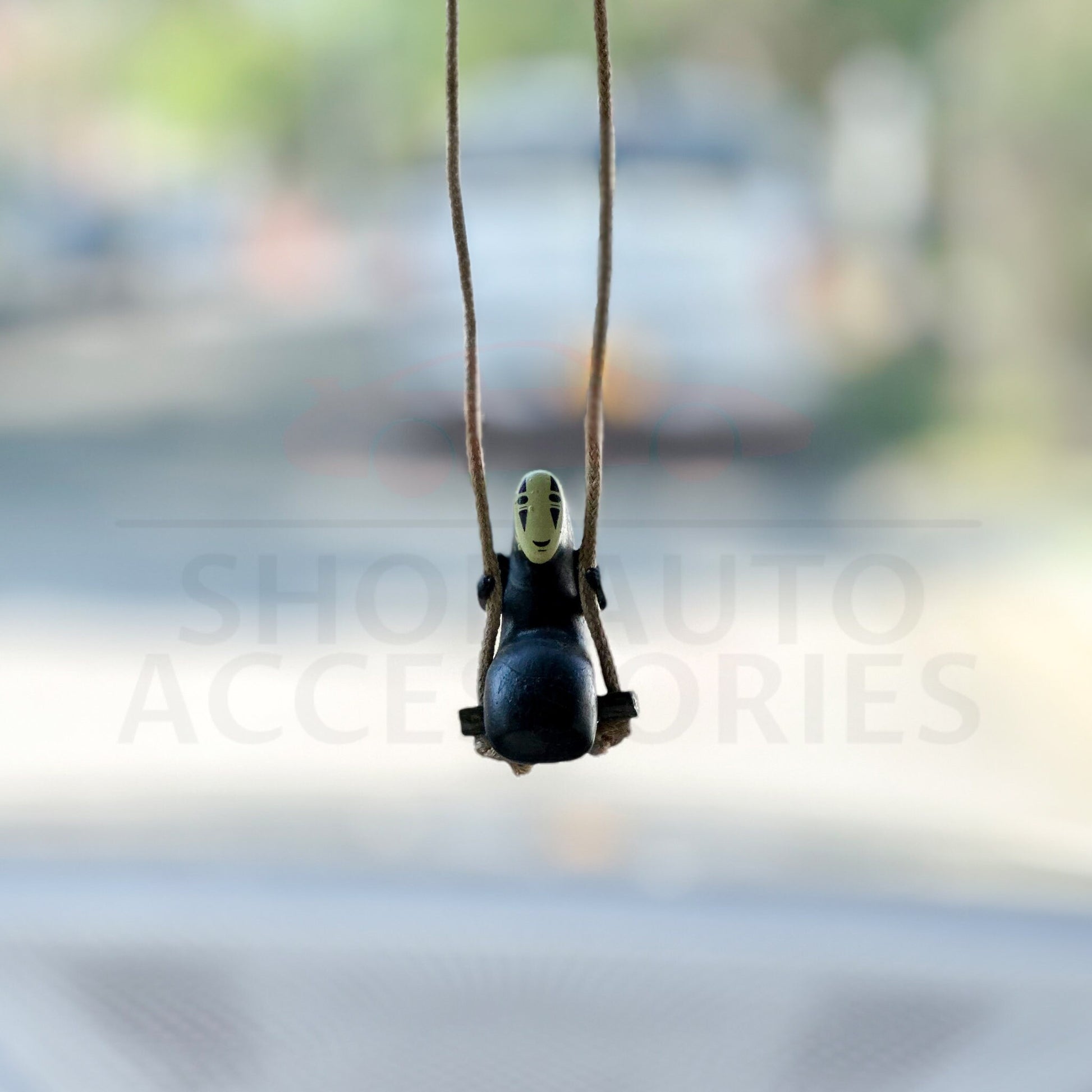 Swinging Spirited Faceless Japanese Mask Man Rear View Mirror | Anime Car Ornament | Unique Anime Car Accessory Gift | New Car Gift