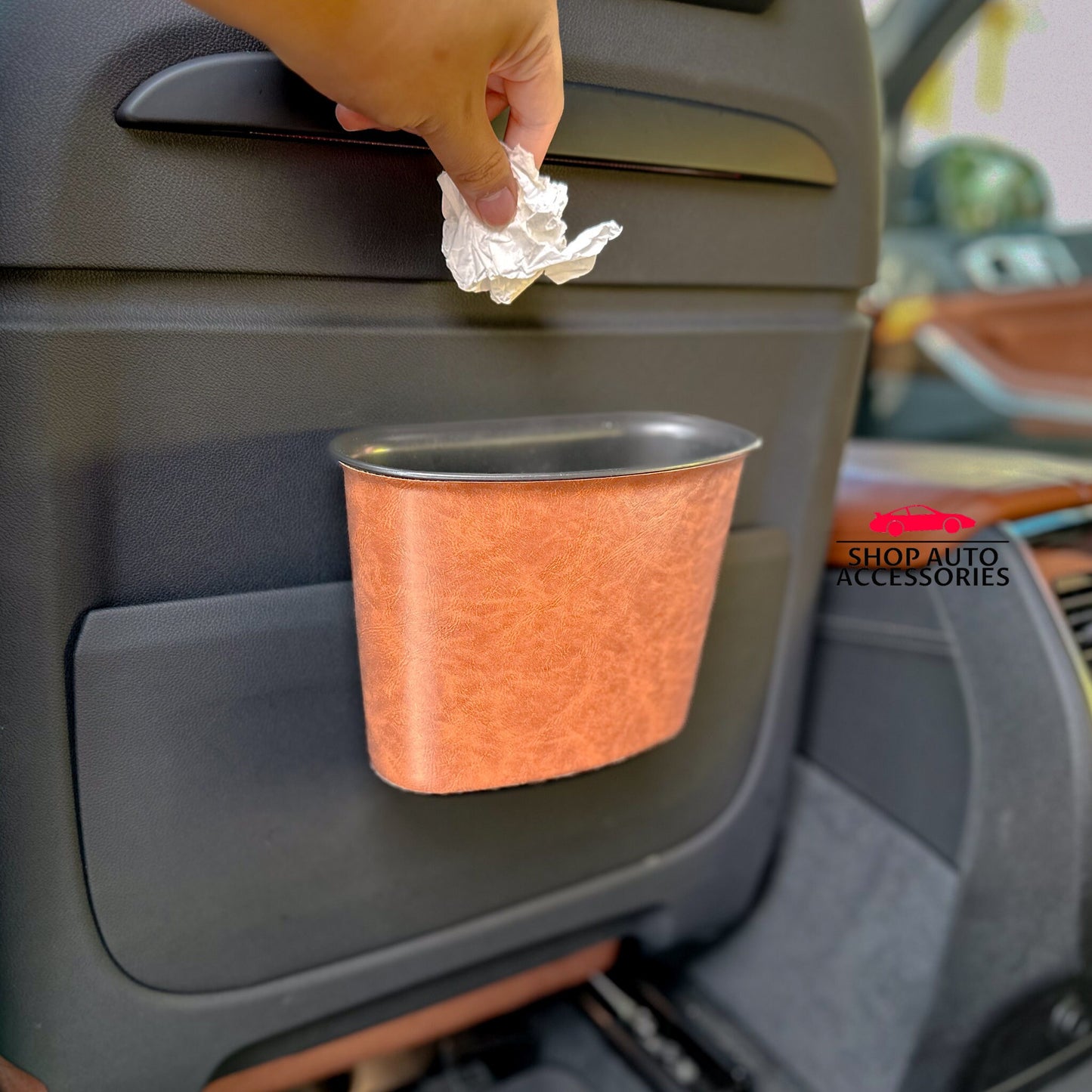 Cute Simple Leather Car Garbage Trash Can | Open Garbage Bin | Hanging Trash Can | Car Garbage Disposal | New Car Gift