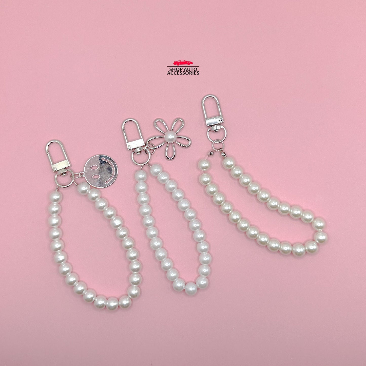 Cute Simple Pearl Keychain Lanyard with Charms | Crochet Accessory | Unique Car Accessory Gift for Her | Car Charm | New Car Gift