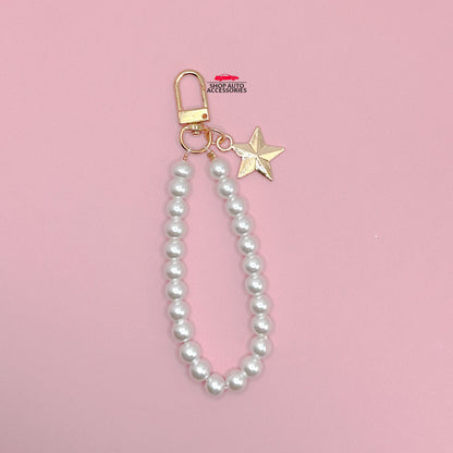 Cute Simple Pearl Keychain Lanyard with Charms | Crochet Accessory | Unique Car Accessory Gift for Her | Car Charm | New Car Gift