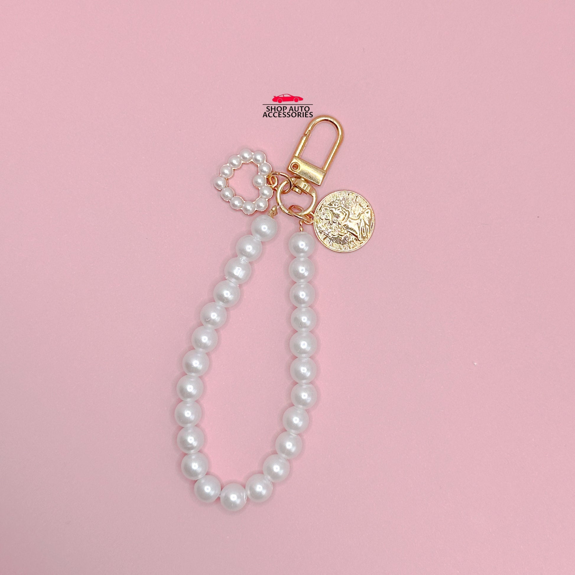Cute Simple Pearl Keychain Lanyard with Charms | Crochet Accessory | Unique Car Accessory Gift for Her | Car Charm | New Car Gift
