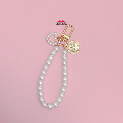 Cute Simple Pearl Keychain Lanyard with Charms | Crochet Accessory | Unique Car Accessory Gift for Her | Car Charm | New Car Gift
