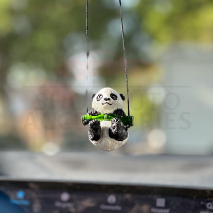 Cute Swinging Panda Car Mirror Hanging Accessory | Little Panda Car Swing Ornament | Unique Car Accessory Gift | New Car Gift