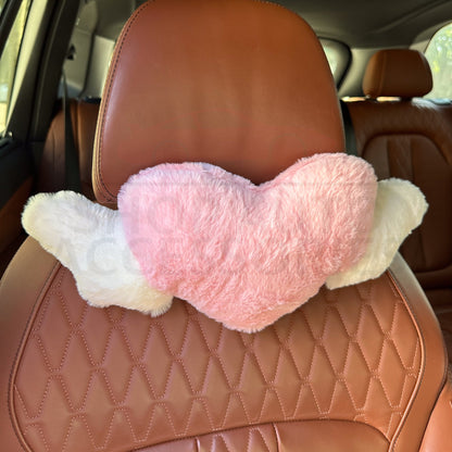 Plush Heart Wing Headrest and Seat Pillow | Car Neck Pillow | Car Seat Back Pillow | Lumbar Support | Cute Car Accessories | New Car Gift