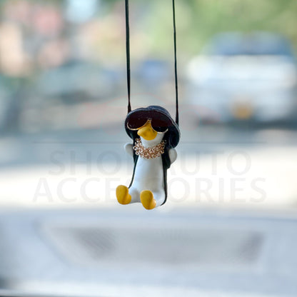 Cute Swinging Sunglasses Duck Car Rear View Mirror Hanging Accessory | Little Duck Car Swing Ornaments | Car Charm | New Car Gift