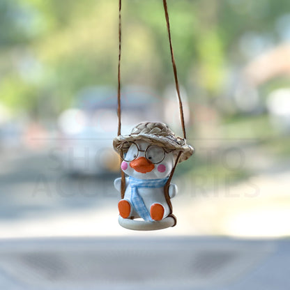 Cute Swinging Sunglasses Duck Car Rear View Mirror Hanging Accessory | Little Duck Car Swing Ornaments | Car Charm | New Car Gift