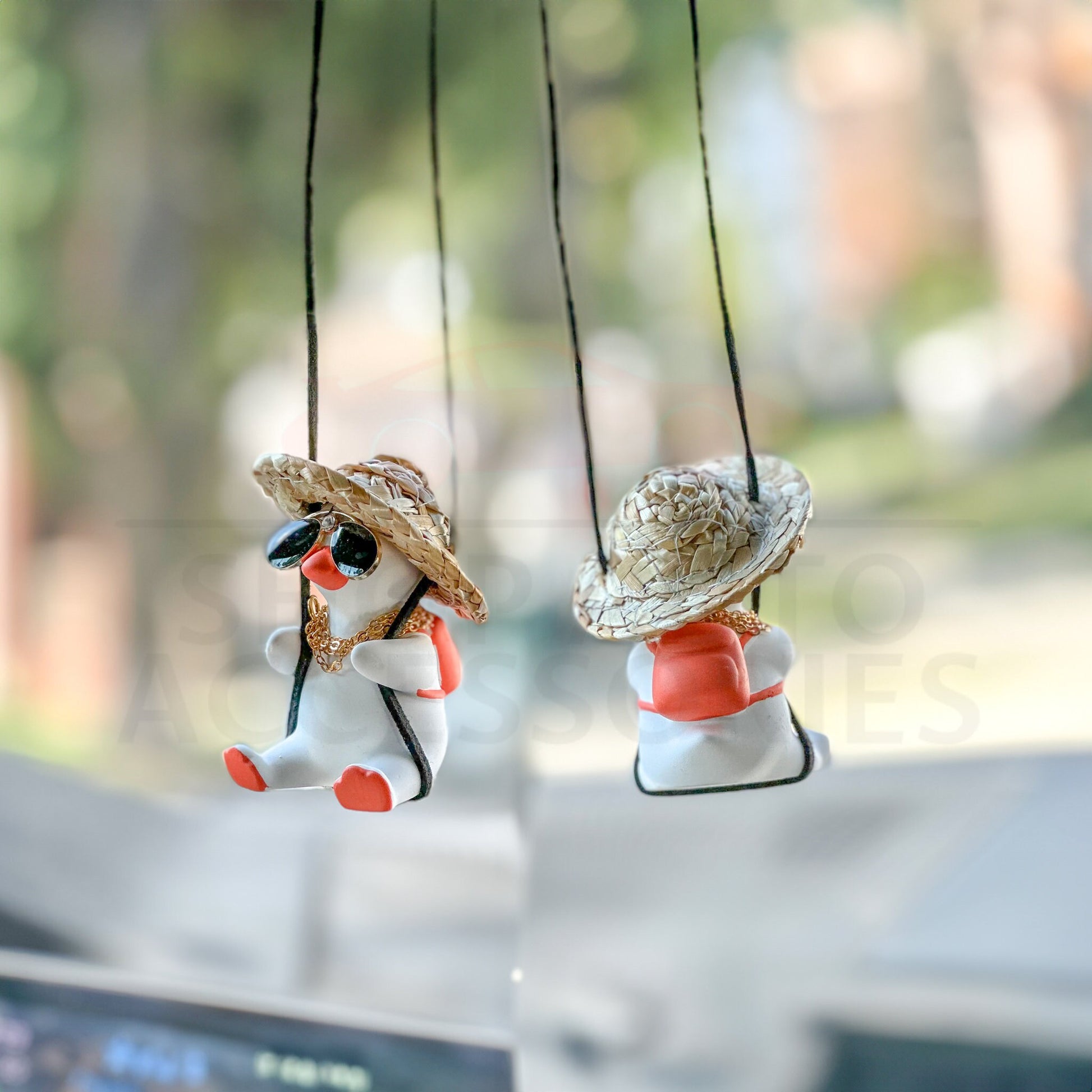 Cute Swinging Duck Car Rear View Mirror Hanging Accessory | Duck Car Swing Ornaments | Unique Car Accessory Gift | Valentine's Day Gift