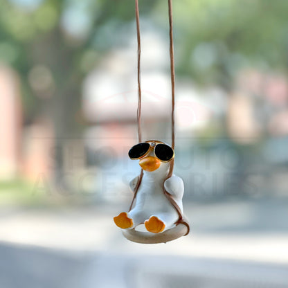 Cute Swinging Sunglasses Ducks Car Rear View Mirror Hanging Accessory | Little Duck Car Swing Ornament | Car Charm | New Car Gift