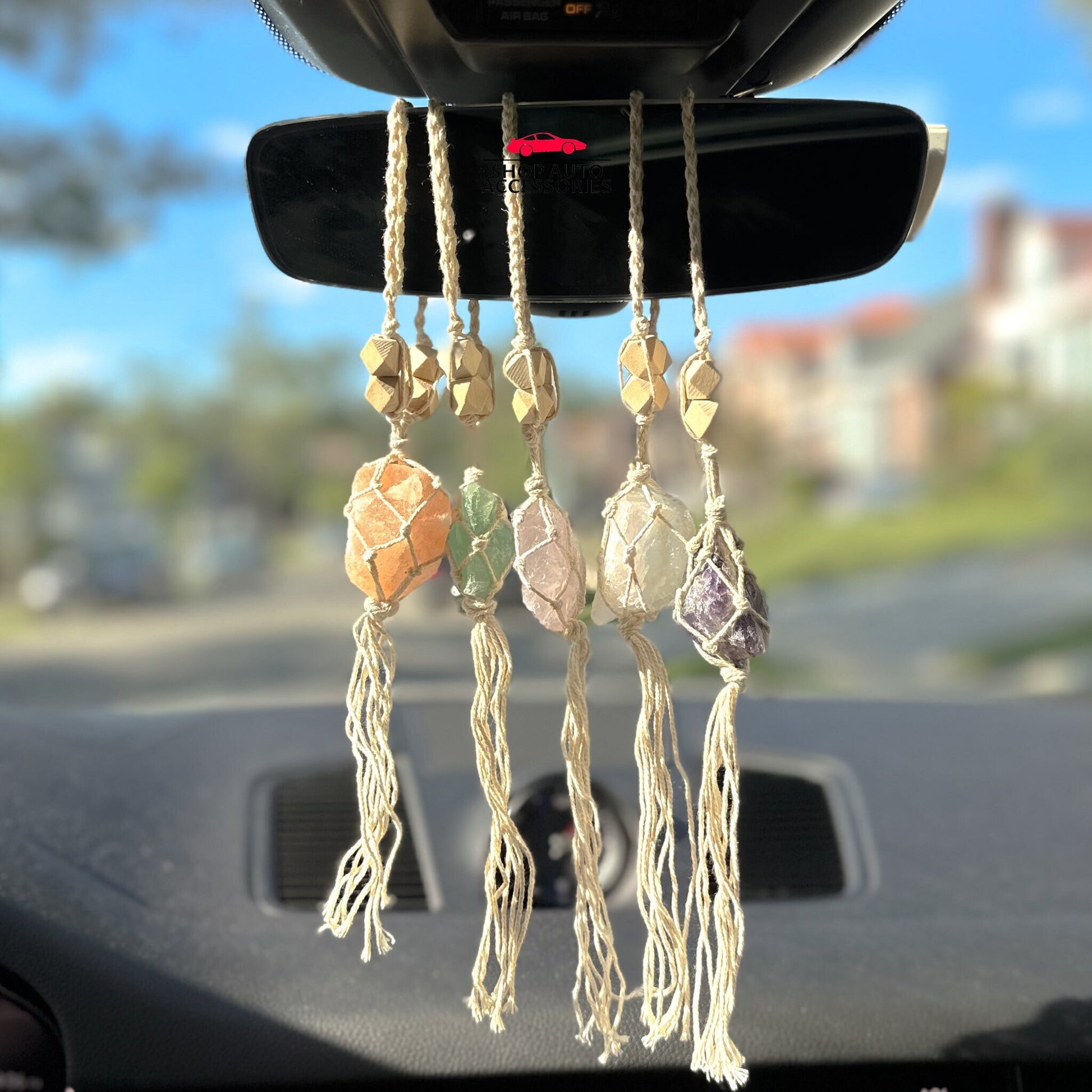 Cute Raw Crystal Charm Rear View Mirror Hanger | Raw Natural Gem Stone | Rear View Mirror Accessories | Car Ornament | New Car Gift