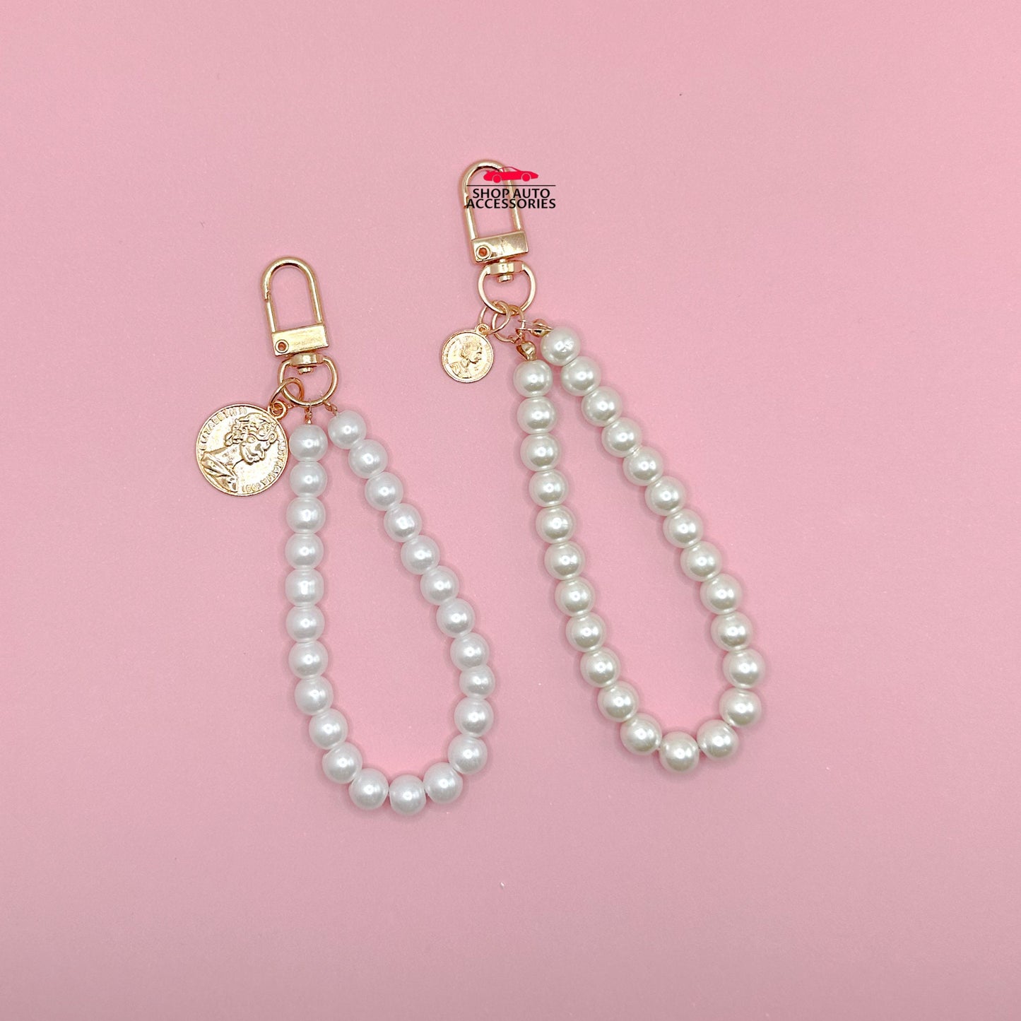 Cute Simple Pearl Keychain Lanyard with Charms | Crochet Accessory | Unique Car Accessory Gift for Her | Car Charm | New Car Gift